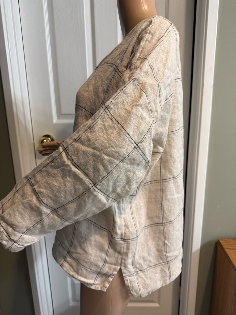 Eileen Fisher Womens Rustic Organic Linen Windowpane Bateau Neck Box Top Size L - Picture 5 of 12